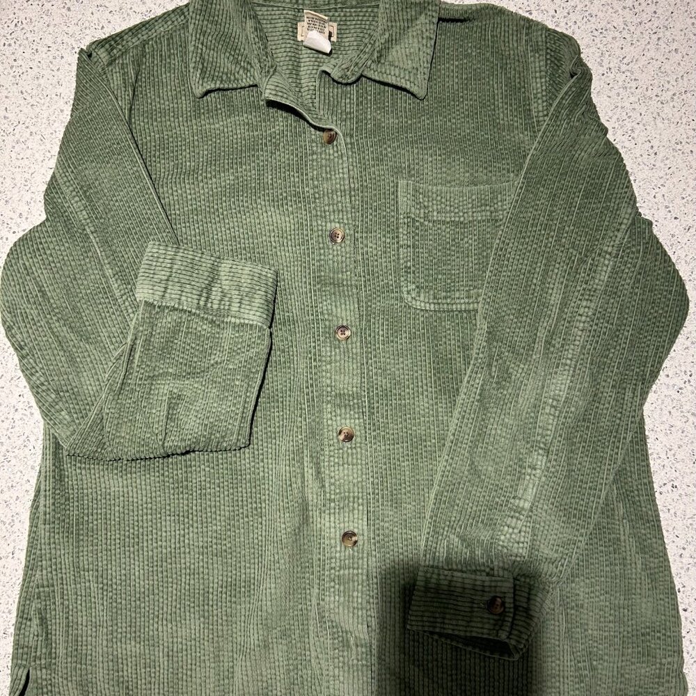 L.L. Bean Vintage Women's Comfort Corduroy Relaxed Shirt Olive Green (L)